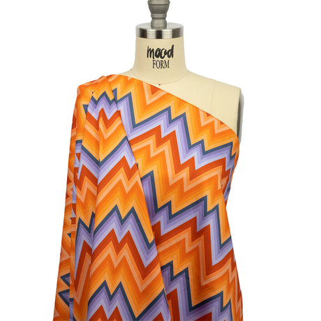 Stretch Cotton Sateen - Purple and Yellow Zig Zags - Sweet Vibes Print - Mood Exclusive Groove Collection