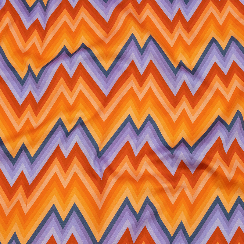 Stretch Cotton Sateen - Purple and Yellow Zig Zags - Sweet Vibes Print - Mood Exclusive Groove Collection