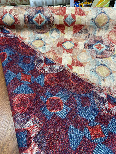 Hot Shot Chenille Upholstery Fabric - Red Blue, 55" Width (By The Yard)
