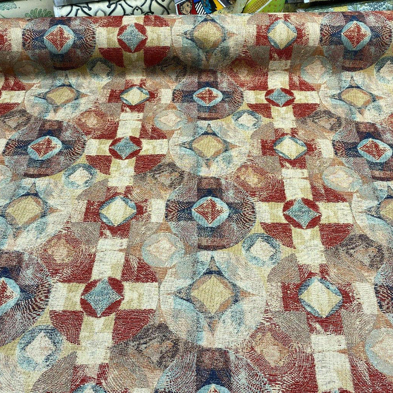 Hot Shot Chenille Upholstery Fabric - Red Blue, 55" Width (By The Yard)