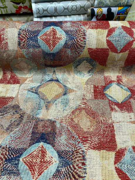 Hot Shot Chenille Upholstery Fabric - Red Blue, 55" Width (By The Yard)