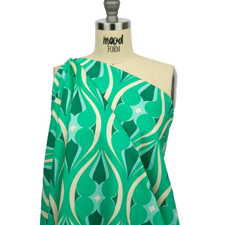 Stretch Cotton Sateen - Green Ogees - Owl Eyes Print - Mood Exclusive Groove Collection