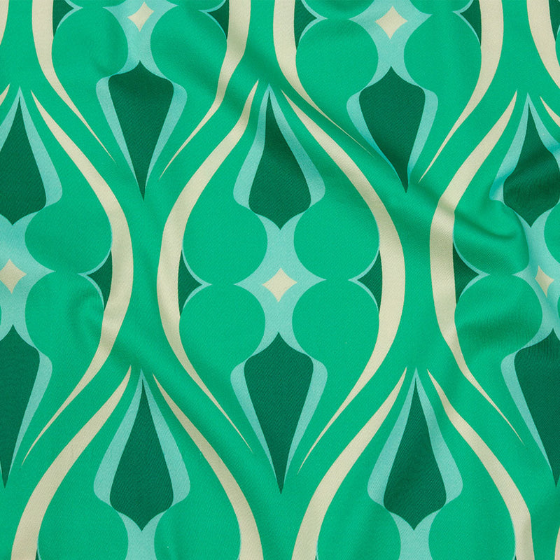 Stretch Cotton Sateen - Green Ogees - Owl Eyes Print - Mood Exclusive Groove Collection