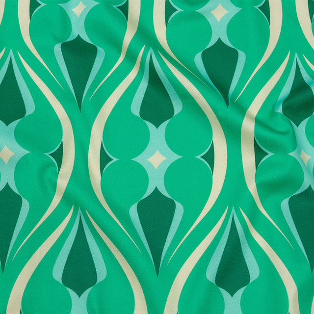 Stretch Cotton Sateen - Green Ogees - Owl Eyes Print - Mood Exclusive Groove Collection