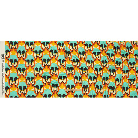Stretch Cotton Sateen - Blue and Orange Abstract - Bohemian Bells Print - Mood Exclusive Groove Collection