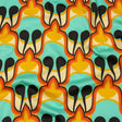 Stretch Cotton Sateen - Blue and Orange Abstract - Bohemian Bells Print - Mood Exclusive Groove Collection