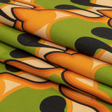 Stretch Cotton Sateen - Green and Orange Abstract - Bohemian Bells Print - Mood Exclusive Groove Collection