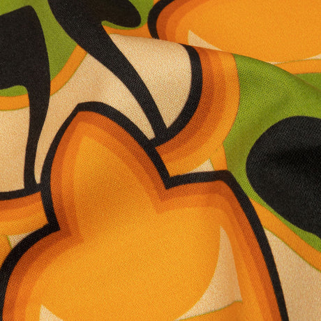 Stretch Cotton Sateen - Green and Orange Abstract - Bohemian Bells Print - Mood Exclusive Groove Collection