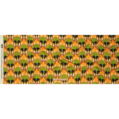 Stretch Cotton Sateen - Green and Orange Abstract - Bohemian Bells Print - Mood Exclusive Groove Collection