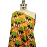 Stretch Cotton Sateen - Green and Orange Abstract - Bohemian Bells Print - Mood Exclusive Groove Collection
