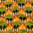 Stretch Cotton Sateen - Green and Orange Abstract - Bohemian Bells Print - Mood Exclusive Groove Collection
