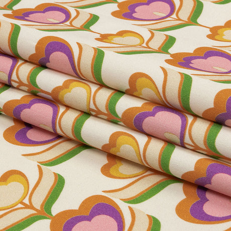 Stretch Cotton Sateen - Ivory, Pink and Yellow Floral - Tulip Twist Print - Mood Exclusive Groove Collection