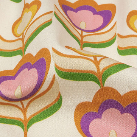 Stretch Cotton Sateen - Ivory, Pink and Yellow Floral - Tulip Twist Print - Mood Exclusive Groove Collection