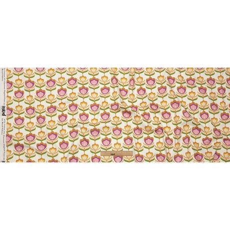 Stretch Cotton Sateen - Ivory, Pink and Yellow Floral - Tulip Twist Print - Mood Exclusive Groove Collection