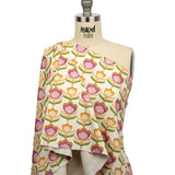 Stretch Cotton Sateen - Ivory, Pink and Yellow Floral - Tulip Twist Print - Mood Exclusive Groove Collection