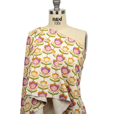 Stretch Cotton Sateen - Ivory, Pink and Yellow Floral - Tulip Twist Print - Mood Exclusive Groove Collection