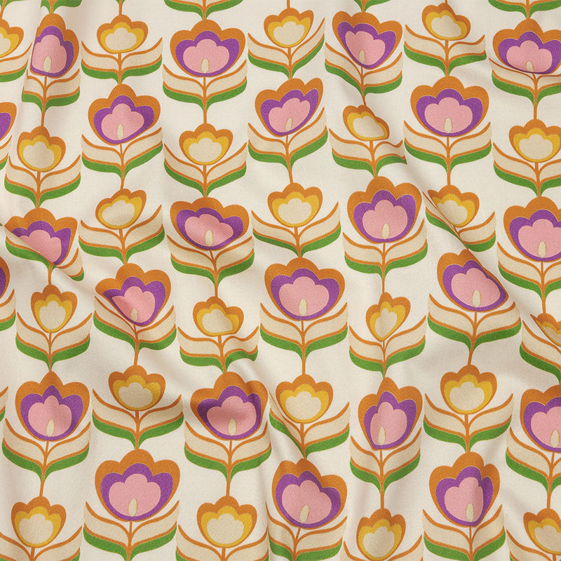 Stretch Cotton Sateen - Ivory, Pink and Yellow Floral - Tulip Twist Print - Mood Exclusive Groove Collection