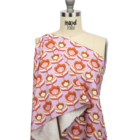 Stretch Cotton Sateen - Lavender, Pink and White Floral - Tulip Twist Print - Mood Exclusive Groove Collection