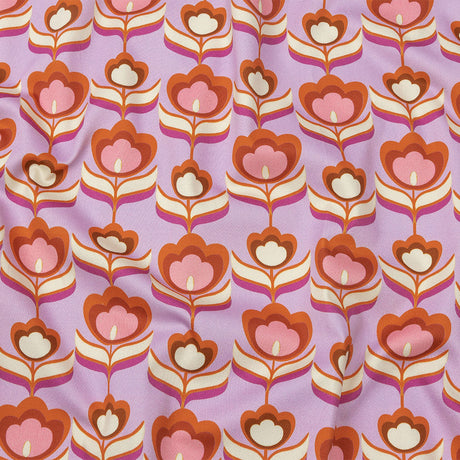 Stretch Cotton Sateen - Lavender, Pink and White Floral - Tulip Twist Print - Mood Exclusive Groove Collection
