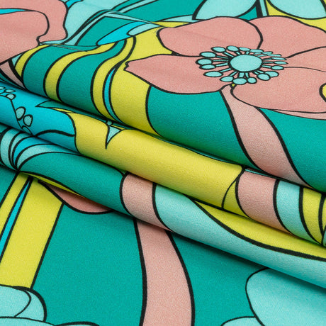 Stretch Cotton Sateen - Blue and Yellow Floral - Garden Groove Print - Mood Exclusive Groove Collection