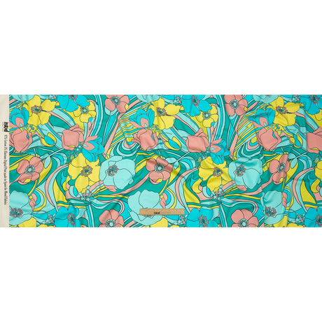 Stretch Cotton Sateen - Blue and Yellow Floral - Garden Groove Print - Mood Exclusive Groove Collection