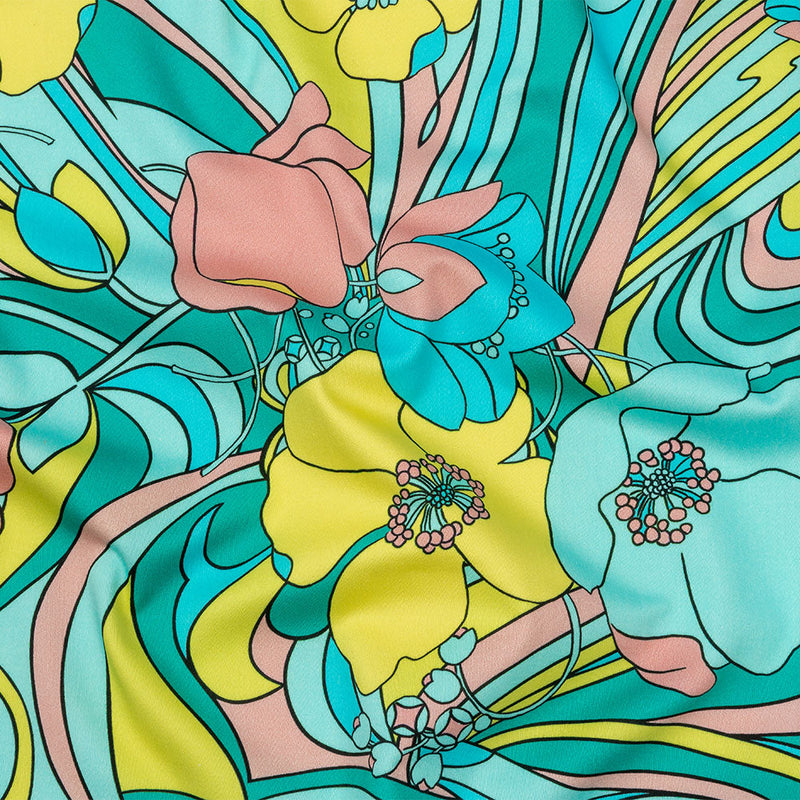 Stretch Cotton Sateen - Blue and Yellow Floral - Garden Groove Print - Mood Exclusive Groove Collection