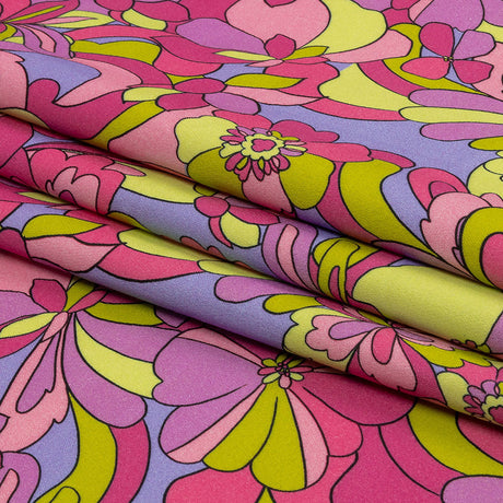 Stretch Cotton Sateen - Pink, Green and Periwinkle Floral - Floral Flow Print - Mood Exclusive Groove Collection