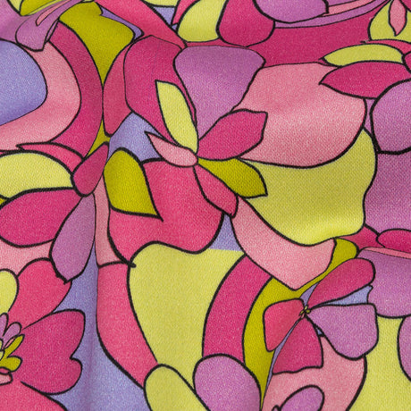 Stretch Cotton Sateen - Pink, Green and Periwinkle Floral - Floral Flow Print - Mood Exclusive Groove Collection