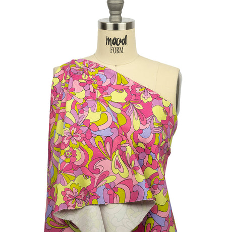 Stretch Cotton Sateen - Pink, Green and Periwinkle Floral - Floral Flow Print - Mood Exclusive Groove Collection