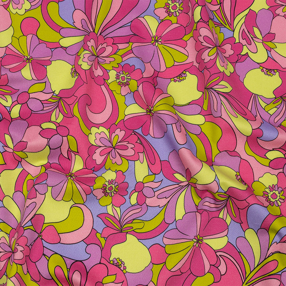 Stretch Cotton Sateen - Pink, Green and Periwinkle Floral - Floral Flow Print - Mood Exclusive Groove Collection