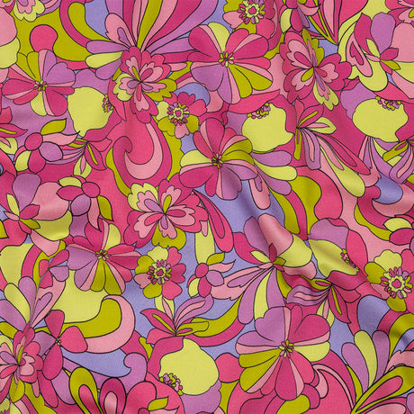 Stretch Cotton Sateen - Pink, Green and Periwinkle Floral - Floral Flow Print - Mood Exclusive Groove Collection