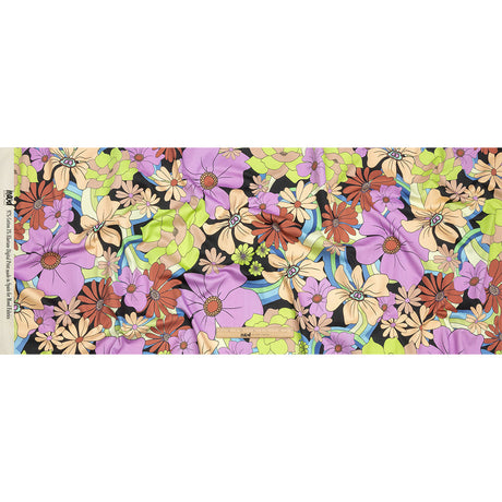 Stretch Cotton Sateen - Black, Beige and Purple Floral - Fanciful Flourish Print - Mood Exclusive Groove Collection