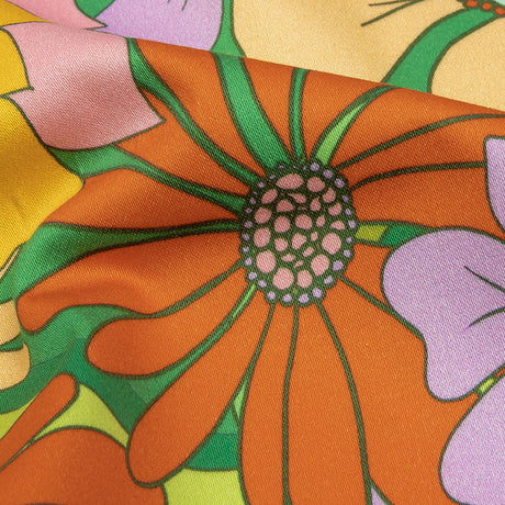 Stretch Cotton Sateen - Green, Purple and Orange Floral - Fanciful Flourish Print - Mood Exclusive Groove Collection