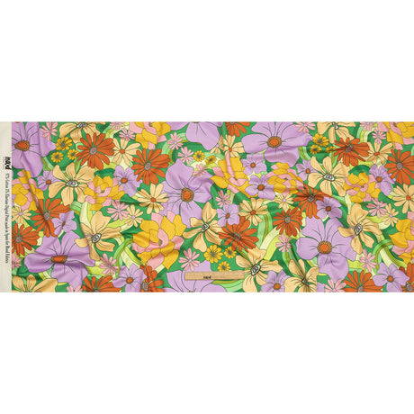 Stretch Cotton Sateen - Green, Purple and Orange Floral - Fanciful Flourish Print - Mood Exclusive Groove Collection