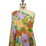 Stretch Cotton Sateen - Green, Purple and Orange Floral - Fanciful Flourish Print - Mood Exclusive Groove Collection