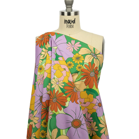 Stretch Cotton Sateen - Green, Purple and Orange Floral - Fanciful Flourish Print - Mood Exclusive Groove Collection