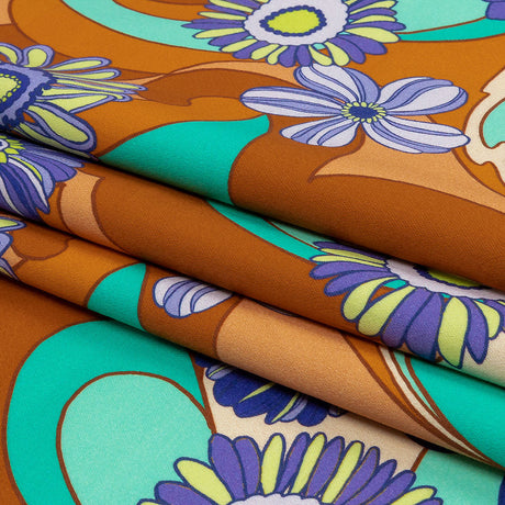 Stretch Cotton Sateen - Burnt Orange Swirls and Florals - Float Away Print - Mood Exclusive Groove Collection