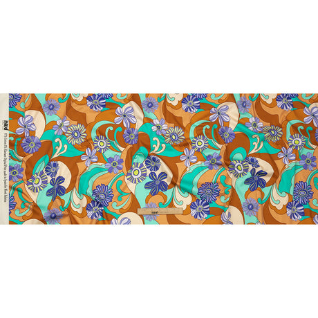 Stretch Cotton Sateen - Burnt Orange Swirls and Florals - Float Away Print - Mood Exclusive Groove Collection