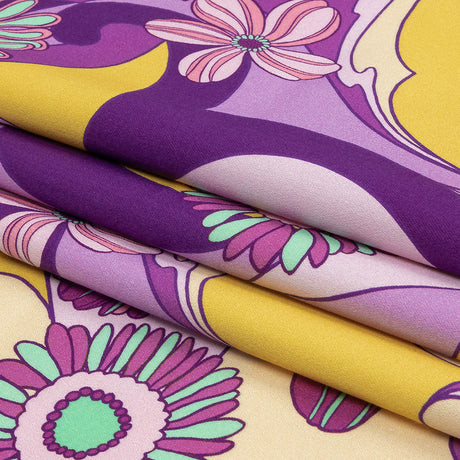 Stretch Cotton Sateen - Purple Swirls and Florals - Float Away Print - Mood Exclusive Groove Collection