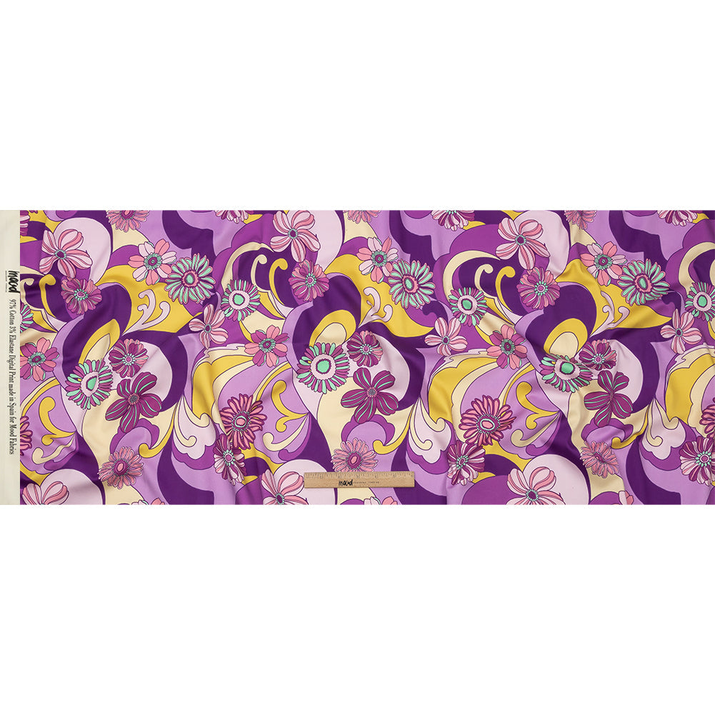 Stretch Cotton Sateen - Purple Swirls and Florals - Float Away Print - Mood Exclusive Groove Collection