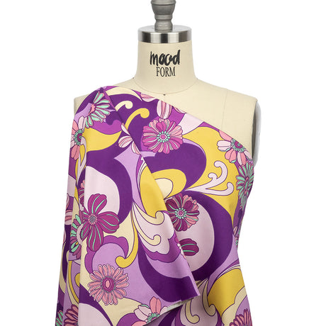 Stretch Cotton Sateen - Purple Swirls and Florals - Float Away Print - Mood Exclusive Groove Collection