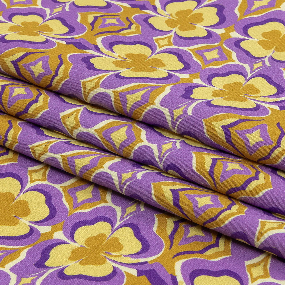 Stretch Cotton Sateen - Purple and Yellow Clovers - Lucky You Print - Mood Exclusive Groove Collection