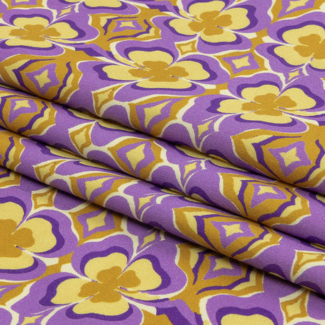 Stretch Cotton Sateen - Purple and Yellow Clovers - Lucky You Print - Mood Exclusive Groove Collection