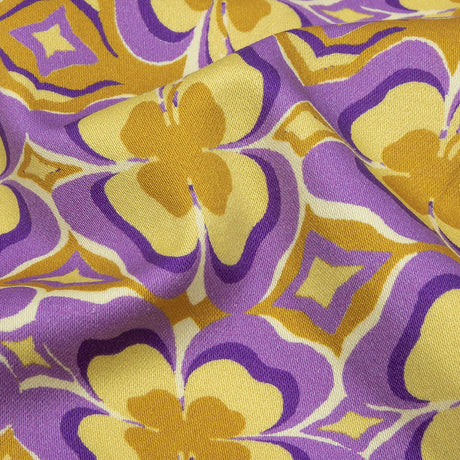 Stretch Cotton Sateen - Purple and Yellow Clovers - Lucky You Print - Mood Exclusive Groove Collection
