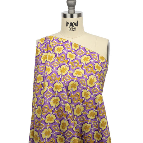 Stretch Cotton Sateen - Purple and Yellow Clovers - Lucky You Print - Mood Exclusive Groove Collection