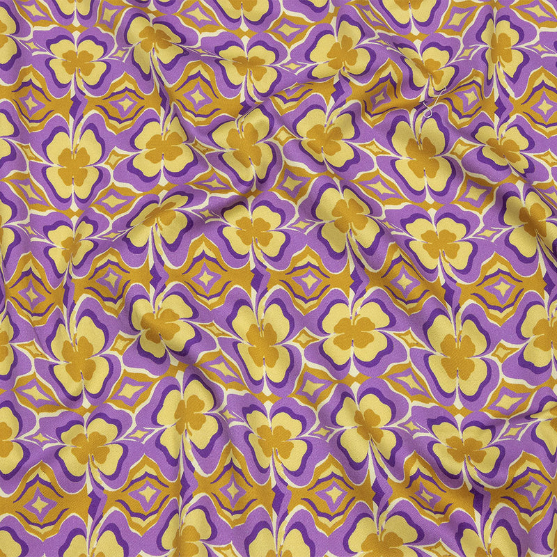 Stretch Cotton Sateen - Purple and Yellow Clovers - Lucky You Print - Mood Exclusive Groove Collection