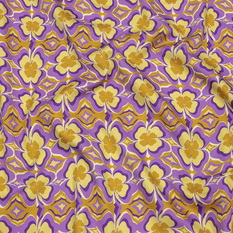 Stretch Cotton Sateen - Purple and Yellow Clovers - Lucky You Print - Mood Exclusive Groove Collection