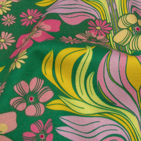 Stretch Cotton Sateen - Green Floral Rows - Flower Shower Print - Mood Exclusive Groove Collection