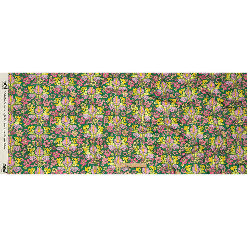 Stretch Cotton Sateen - Green Floral Rows - Flower Shower Print - Mood Exclusive Groove Collection