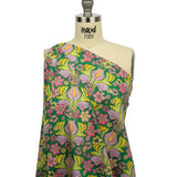 Stretch Cotton Sateen - Green Floral Rows - Flower Shower Print - Mood Exclusive Groove Collection